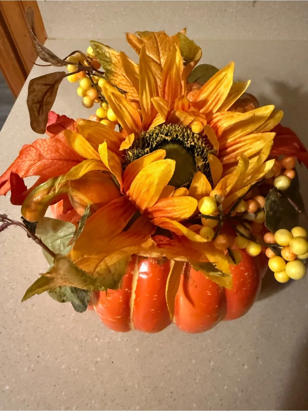 Autumn Orange Pumpkin Floral Accent - Decorative Fall Centerpiece